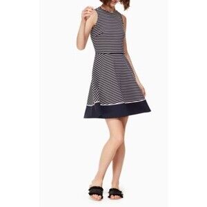 Kate Spade Dress 0 Broome Street Navy Stripe Ponte Fit Flare Nautical Sailor